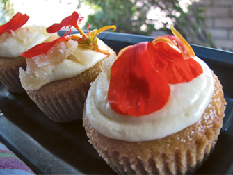 Almond Cupcakes with Tangerine Frost and Flowers