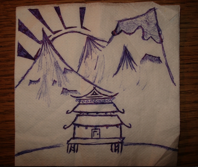 Napkin Art #23: Pagoda!! Sunrise!! by Isaiah (Smith?)
