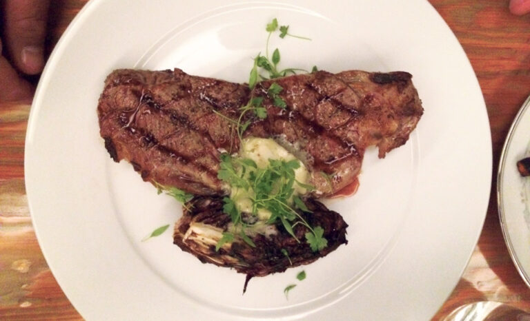 N.Y. strip steak with grilled radicchio