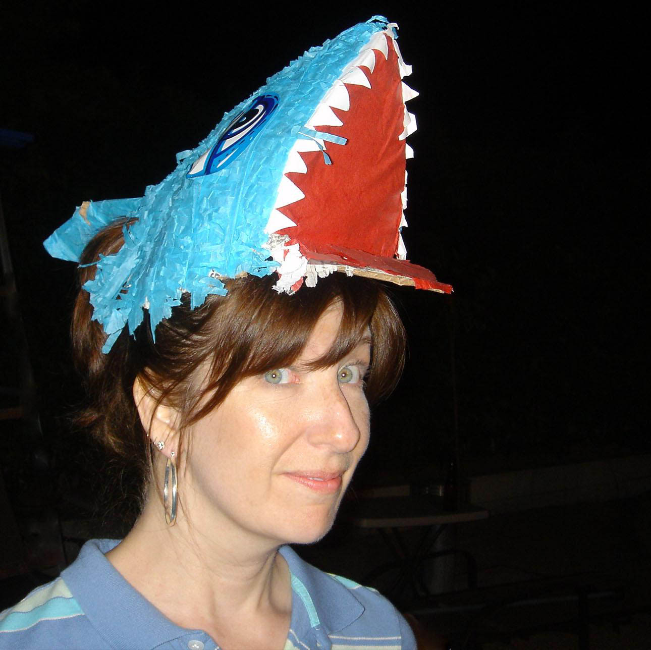 Stacy (Hagen) Patterson in shark hat
